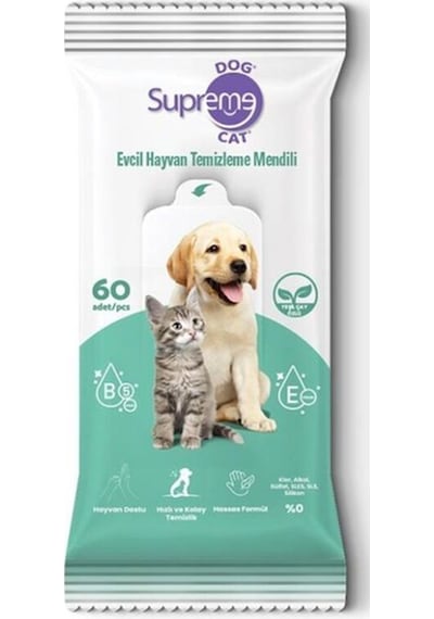 Supreme Yeşil Çaylı Kedi Ve Köpek Temizleme Mendili 60 Adet