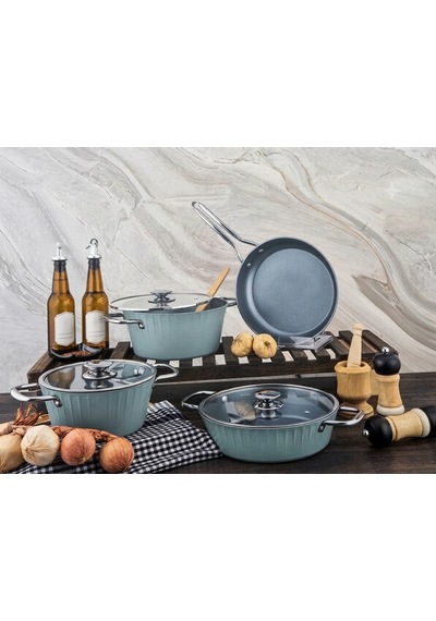 Zest Lionte İndiksiyon Tabanlı 7 Prç Granit Set Mint Yeşil