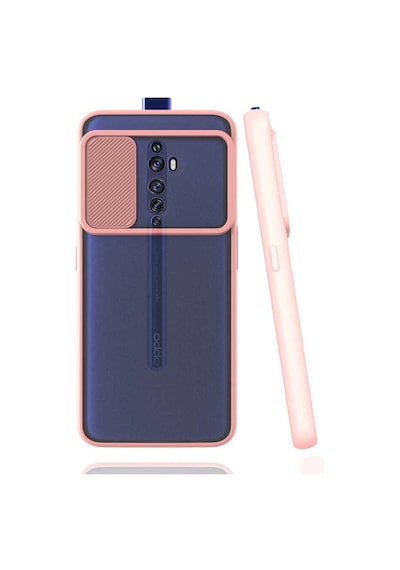 Kilifone - Oppo Uyumlu Reno 2z - Kılıf Slayt Sürgülü Arkası Buzlu Lensi Kapak - Pembe Açık