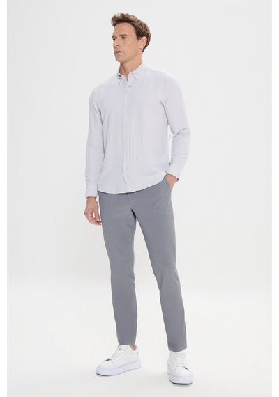 AC&Co / Altınyıldız Classics Erkek Tas Slim Fit Dar Kesim Düğmeli Yaka %100 Pamuk Gömlek Taş
