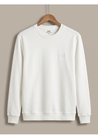 Maccali Erkek Beyaz Selanik Bisiklet Yaka Sweatshirt