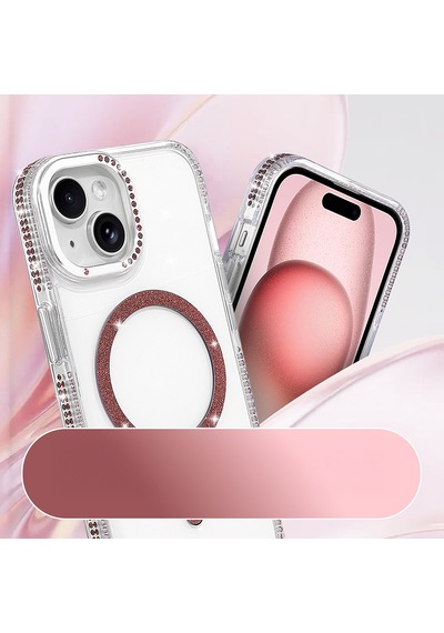 Apple iPhone Uyumlu 15 Kılıf Magsafe Şarj Özellikli Taşlı Lüx Tasarım Tera Silikon Kapak Mürdüm