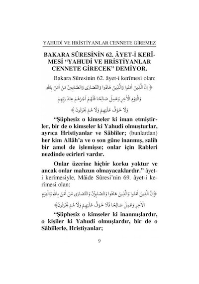 Yahudi ve Hristiyanlar Cennete Girecek Diyenler Cennete Giremez 9786054814190