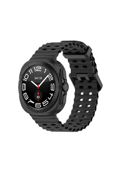 Forzacase Samsung Galaxy Watch 7 Ultra 47mm İle Uyumlu Delikli Oluklu Silikon Kordon Kayış - Fc863 Siyah