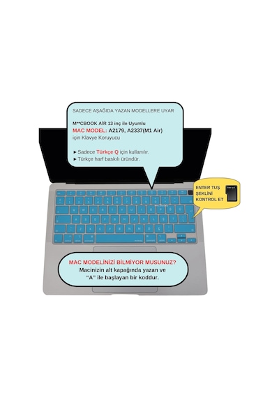 Türkçe Q Klavye Koruyucu Macbook Air 13 A1932 A2179 A2337 M1 Uyumlu Uk Iso Ters L Enter Ult