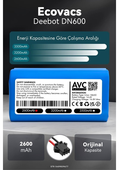 Ecovacs Deebot Dn600 2600mah Robot Süpürge Bataryası K.k