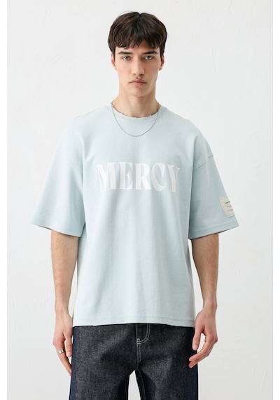 Vamos Baskılı Oversize Tişört V70-140 Bebe Mavi