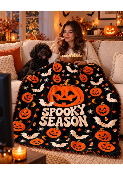 Halloween Spooky Season %100 Polar Tv Battaniyesi 130x170cm Büyük Boy Çok Renkli