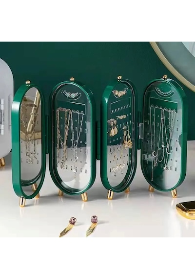 4 Bölmeli Takı Organizeri Aynalı Takı Yüzük Standı, Küpe Standı,