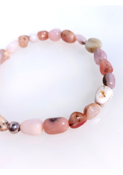 Pembe Opal Doğal Taşlı 925 Ayar Gümüş Kadın Bileklik Kalp Çakrası
