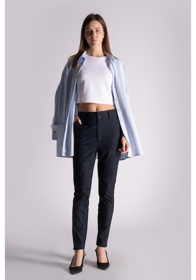 Braccas Kadın Yandan Cepli Pamuklu Chino Yüksek Bel Slim Fit Pantolon Siyah Siyah