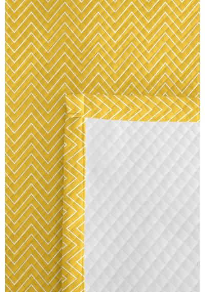 Sarı Geometrik Genç Odası Tek Kişilik Pike Takımı - Modern Zigzag 160x220 Cm Kapitone Yatak Örtüsü Günbatımı Göl Rüyası