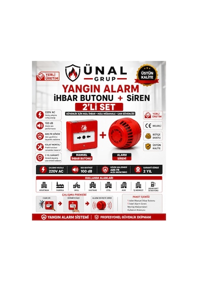 Yangın Alarm İhbar Sireni Ve Butonu Seti İş Yeri Güvenlik Araç Garaj