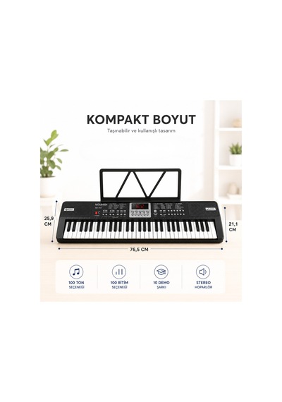 Başlangıç İçin 61 Tuşlu Elektronik Dijital Profosyenel Org Piyano Mikrafonlu Keyboard - 815109353