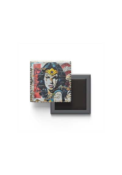 Wonder Woman - Baskılı Buzdolap Magneti Kare - 9x9 Cm