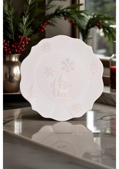 Karaca New Year Yılbaşı Snowy Servis Tabağı 29 Cm Beyaz