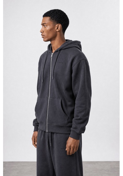 Erkek Respire Basic Oversize Zip Füme