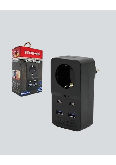 Termal Korumalı Priz Otomatik Çocuk Kilidi 4 Usb Type C 1.5 M