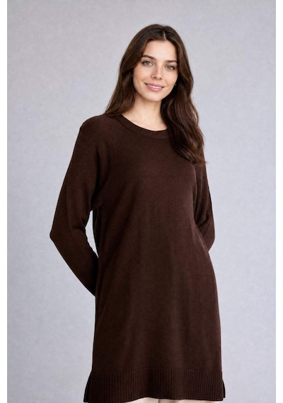 Defacto Regular Fıt Bisiklet Yaka Triko Tunik C4474ax26aubn267 Kahve-bn267