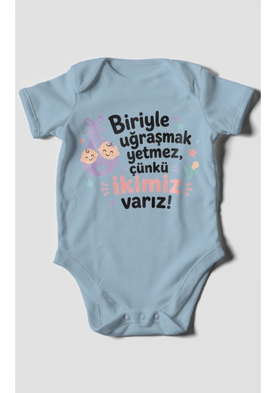 Morivokids Biriyle Uğraşmak Yetmez, Yazılı Kısa Kollu Bebek Body %100 Pamuk Bebe Mavisi