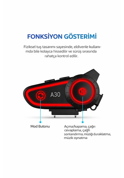 2 Li Motosiklet Intercom Bluetooth Kulaklık Ip67 Su Geçirmez Otomatik Çağrı Led Işık A30