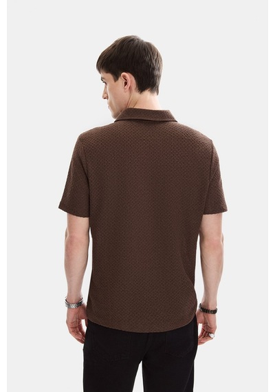 Backandbond Kahve Regular Fit Örme Polo Yaka Tişört