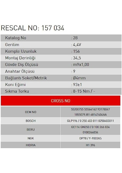 Isıtma Bujisi - Alfa Romeo - Bmc - Jeep Cherokee - Chrysler - Fiat - Opel - Et157034