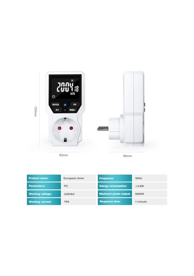 Wellhise Tm07 Dijital Zaman Ayarlı Priz - Va Ekranlı 24 Saat Programlanabilir 16a 3680w
