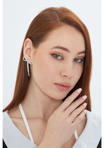Lesa Wear Zirkon Taşlı Fiyonk Küpe, Sallantılı Küpe, Abiye Küpe Gümüş