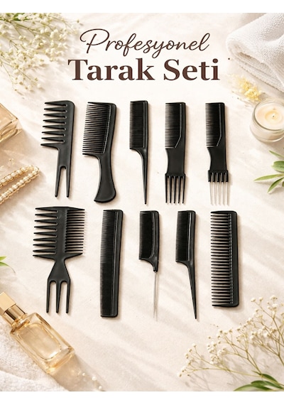 Mükemmel Saç Tarağı Seti 10'lu - Kuaför Tipi Kesim, Fön, Şekillendirme Ve Ayırma İçin Tam Set Diğer