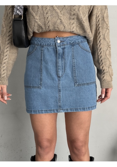 Loısy Kadın Mavi Denim Mini Etek Mavi