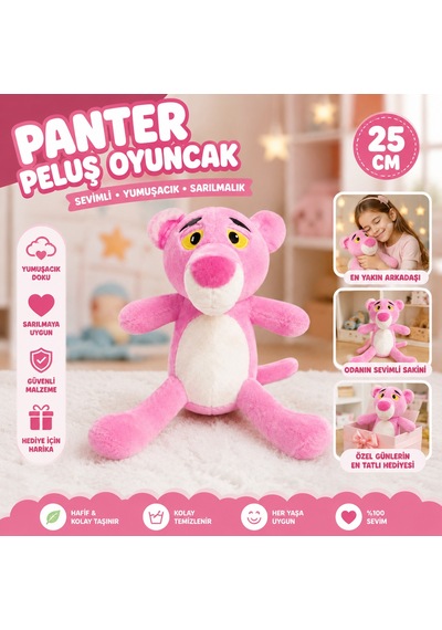 Panter Peluş Oyuncak 25 Cm Yumuşacık Dokulu Sevimli Pembe Peluş Çok Renkli