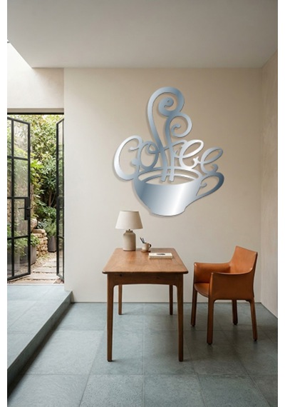 Coffee Metal Duvar Tablosu - Duvar Dekoru - Krom - 62 X 75 Cm