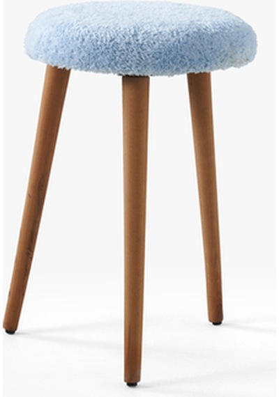 Modern Ahşap Ayaklı Teddy Kumaş Tabure Makyaj Masası & Ayak Dinlendirme Elegant Bebek Mavisi Bebek Mavisi