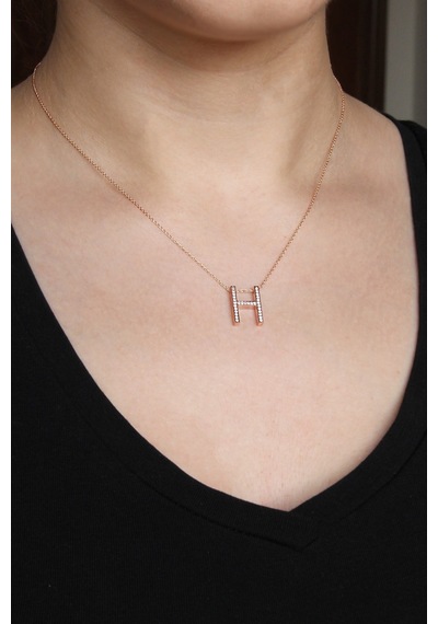 925 Ayar Gümüş Rose H Harfi Kolye - N089801 Rose Gold