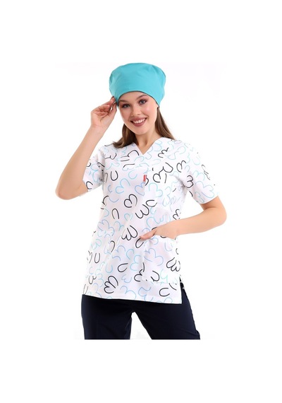 Zarf Yaka Desenli Üst - 5313 Beyaz Çizgili-6939