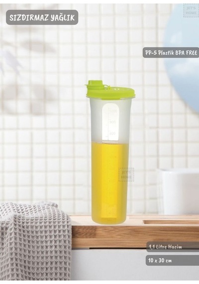 Sızdırmaz Yağdanlık Ölçekli Yağ Şişesi Kilitlemeli Yağlık 1,1 Litre Bpa Free Şeffaf