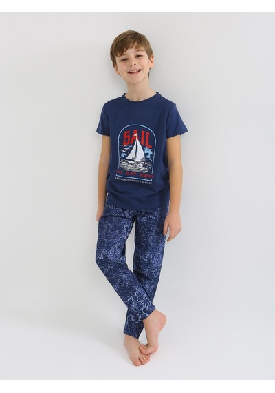 Vitmo Erkek Çocuk Kısa Kollu %100 Pamuklu Pijama Takımı Sail Lacivert
