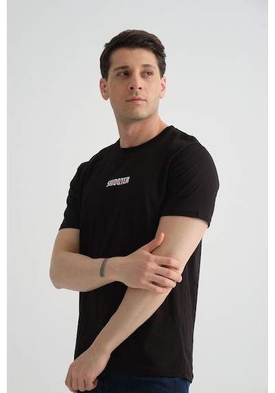 Shooter Sportwear Shooter Erkek T-shirt Minimal Baskılı Pamuklu Kumaş Standart Kalıp Siyah