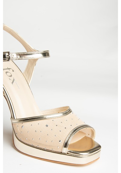 Fox Shoes U569921409 Altın File Detaylı Kalın Topuklu Abiye Ayakkabı Altın