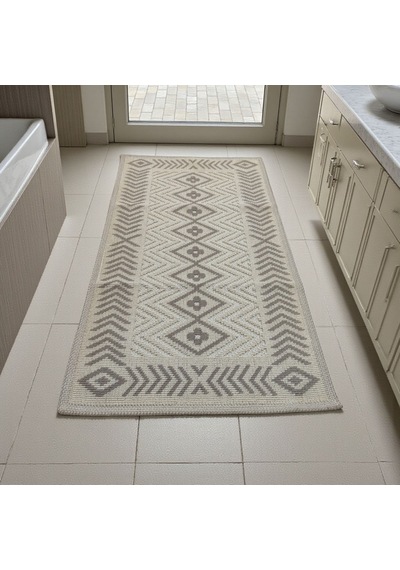 Yüksek Emici Pamuk Dokuma Banyo Halısı - Pamuklu Kaymaz Taban Kilim 40 X 60 Ebatlarında Bej - Açık Bej