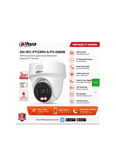 Dh-ıpc-pt1239h-s-pv-0280b 2mp Smart Dual Light Active Deterrence Network Pt Camera