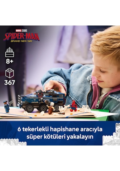 LEGO® ǀ Marvel Örümcek Adam Hapishane Nakliye Aracı Takibi 76349 - 8+ Yaş için 4 Minifigür İçeren Oyuncak Yapım Seti (367 Parça)