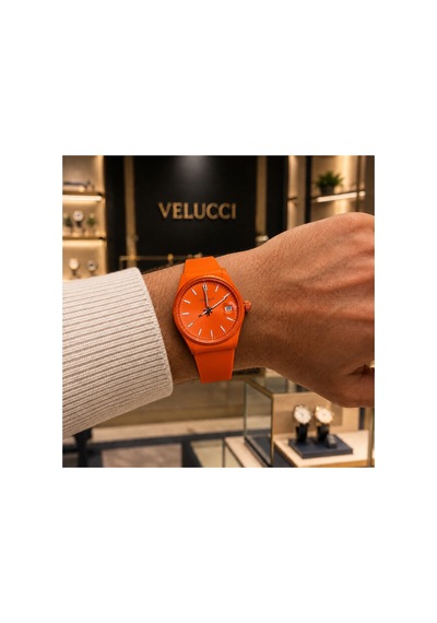 Velucci Yankı Silikon Kordon Unisex Kol Saati Turuncu Kadran Takvimli Analog