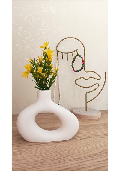Mini Beton Saksı - Yapay Çiçekli - Sarı
