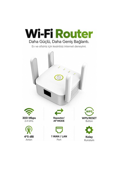300 Mbps 4 Antenli Wi-fi Sinyal Güçlendirici & Router Beyaz