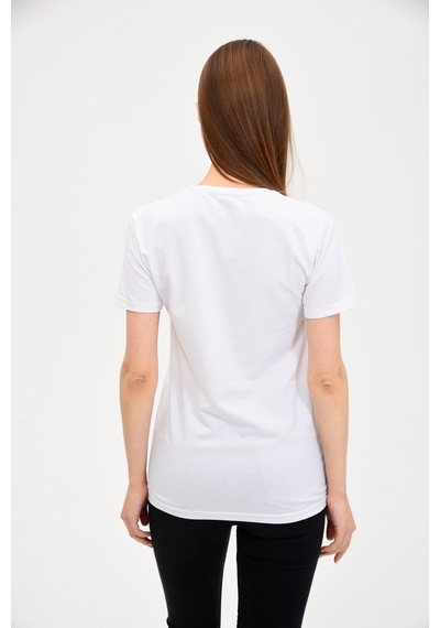 Kadın Bisiklet Yaka Basic T-Shirt Beyaz