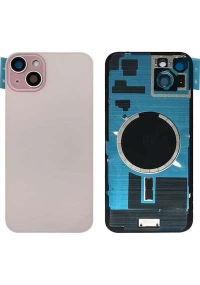 Apple Uyumlu iPhone 15 Plus Pembe Full Nfc Ve Demirli Arka Kapak Batarya Kapağı Pil Kapağı Pembe