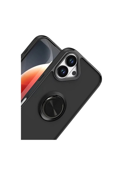 Apple iPhone  Uyumlu- 17 Montreal Yüzüklü Silikon Kapak - Siyah