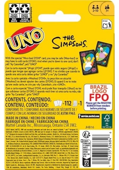 Ayrex Uno Simpsons Kartlar Jhb16
